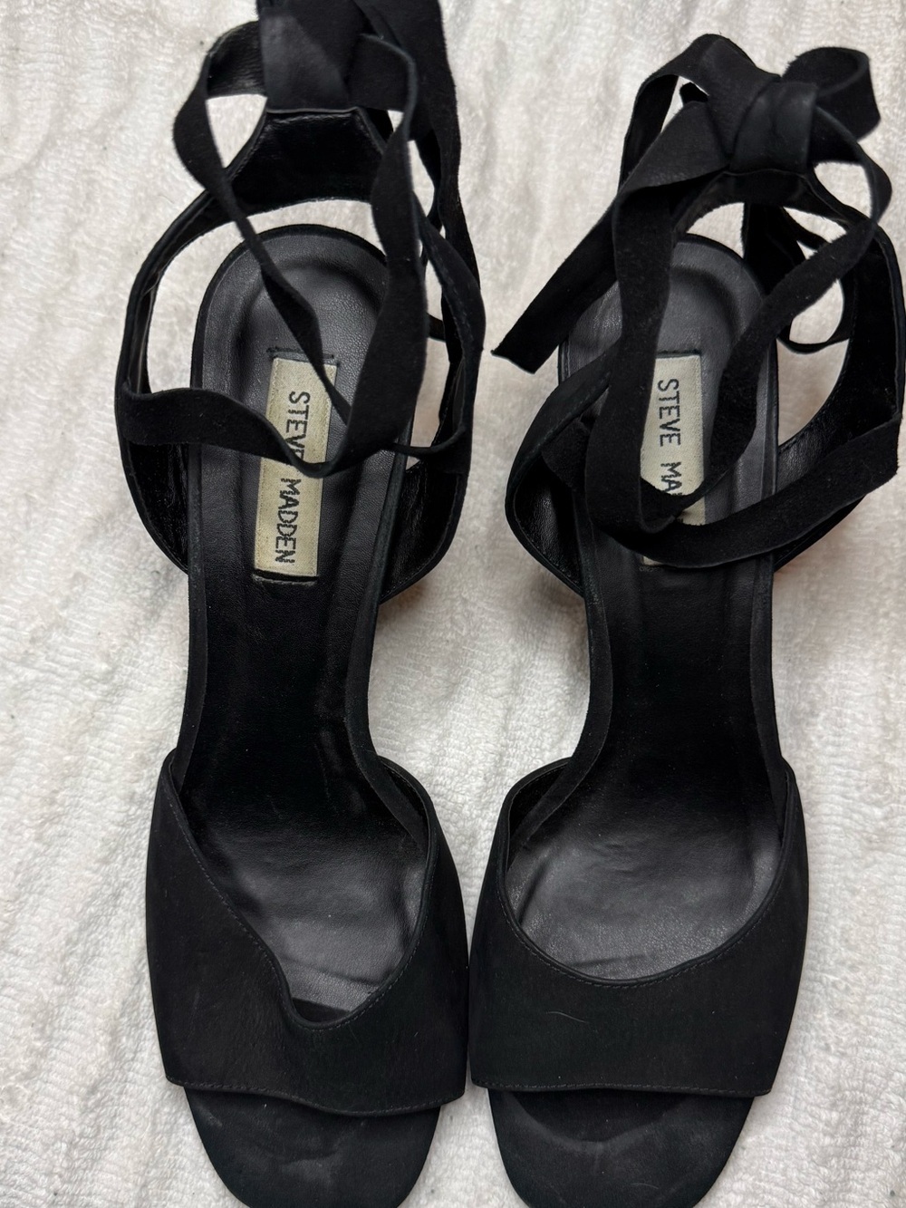 Steve Madden Black Lace Up Block Heel Sandals Women’s Size 11